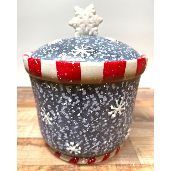 Whimsical Winter Snowman Ceramic Storage Canister With Decorative Lid - Picture 4 of 5